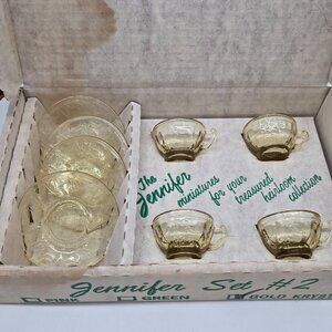 Mosser Glass Cambridge Ohio Jennifer Miniature Gold Crystal Glass Tea Set #2